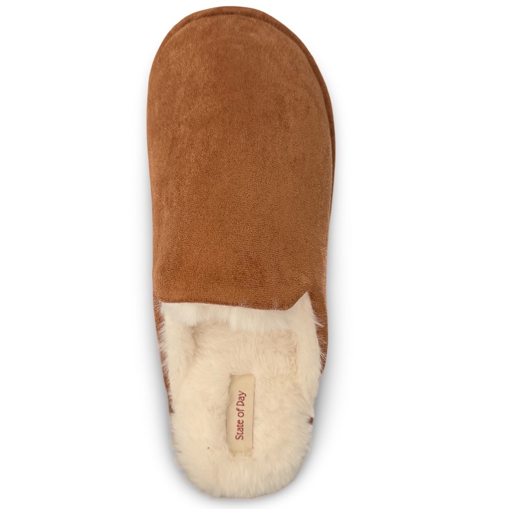 State of Day Womens Chestnut Faux Suede Fur Lined Scuff Slippers Sz Large 9-10 - Picture 10 of 12